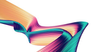 3D render abstract background. Colorful twisted shapes in motion. Computer generated digital art for poster, flyer, banner background or design element. Holographic foil ribbon on white background.