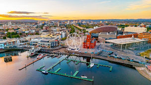 The waterfront and city view of Cardiff