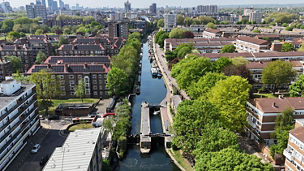 A city view with a canal in East London