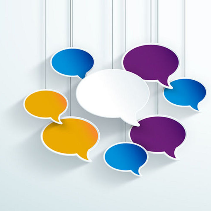 Speech bubbles - yellow, purple and blue - globe and mail logo banner