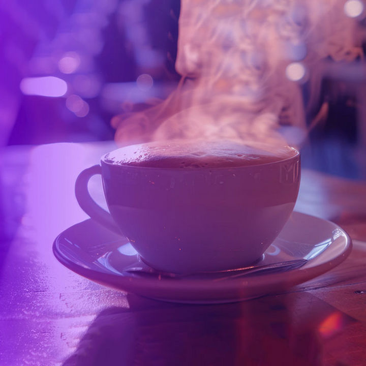 Steaming coffee on table banner