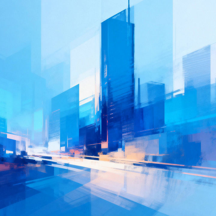 Stylised image of cobalt-toned city skyline