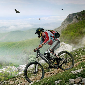 person with a mountain bike