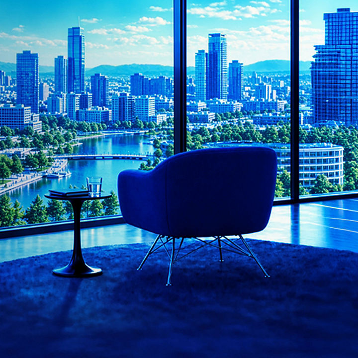 Modern office overlooking an urban landscape and green spaces, reflecting sustainability strategy and long-term business value.