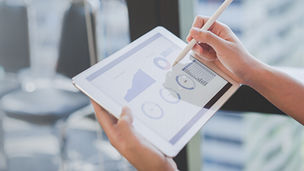 Tablet with illustration showing data banner