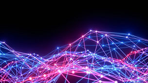 Abstract glowing dots and lines in blue, pink and purple tones