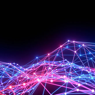 Abstract glowing dots and lines in blue, pink and purple tones