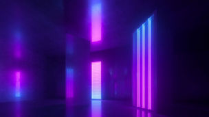 Abstract glowing geometric shapes in blue and purple tones