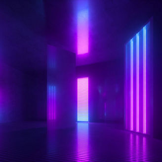 Abstract glowing geometric shapes in blue and purple tones