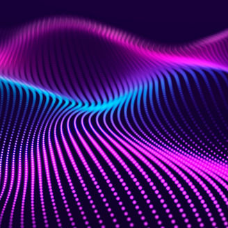 Abstract glowing dots in wave patterns, in blue and purple tones
