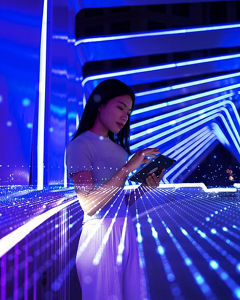 Woman typing on mobile