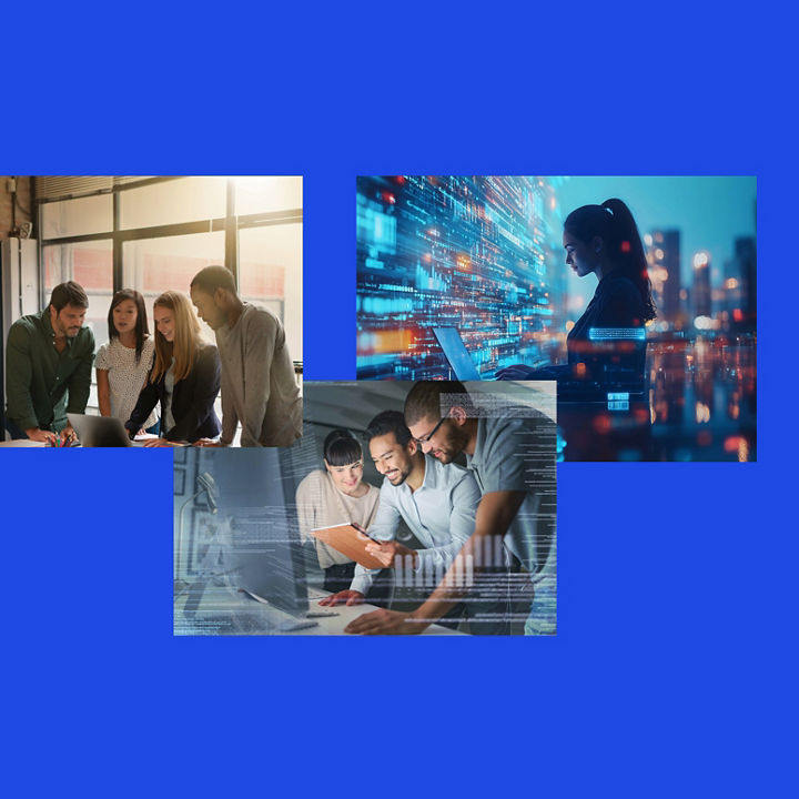 Team collaborating collage