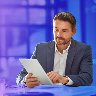 Teamwork meeting, tablet and business people in office workplace. Collaboration, technology and workers, men or employees with touchscreen planning sales, research or financial strategy in company