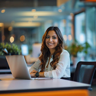 young indian woman working on laptop