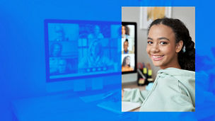 Teen in a virtual meet smiling