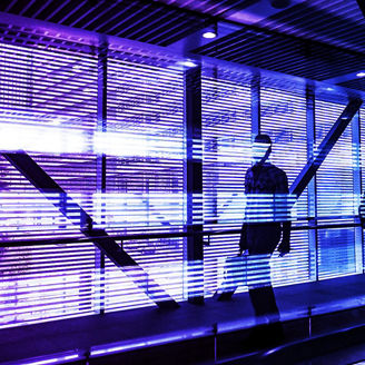 Pedestrians on a bridge