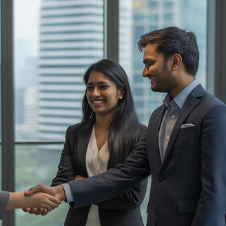 Indian Business Colleagues Sealing a Deal with Handshake in Contemporary Office Setting