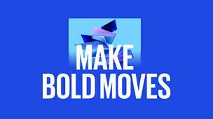 3D glass shapes with a text overlay reading MAKE BOLD MOVES