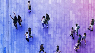 Top view of crowd walking