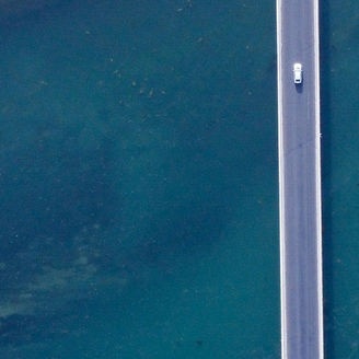 Top view of car on bridge