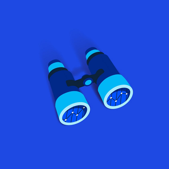 Transaction Services – Illustration of binoculars looking at a financial statistics