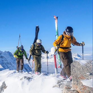 trekking on snowy mountain