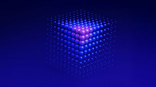 KPMG Trusted AI Framework hero image - a cube made up of blue and purple glowing dots