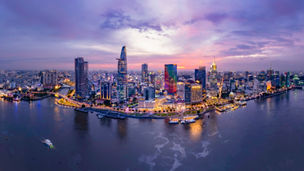 Sunset on Saigon riverside, Ho Chi Minh city Vietnam.