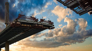 ST. PETERSBURG, RUSSIA - JULY 13, 2016: construction bridge crossing, This toll highway will connect the southwest of city with the Ring Road