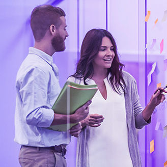two people working together banner