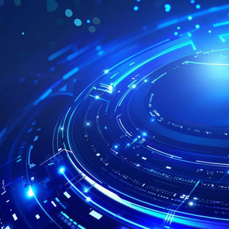 An innovative abstract tech background with blue lights and circular digital patterns for a futuristic vibe