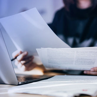 Person with documents at the computer
