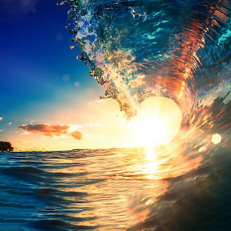 Sea wave surfing ocean lip shorebreak crest in Hawaii