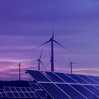 Wind turbines at sundown