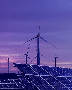 wind turbines at sunset