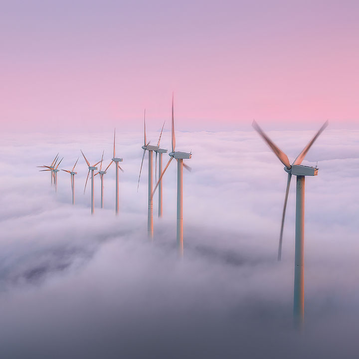 Wind turbines above clouds
