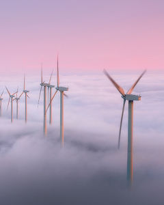 Wind turbines above clouds