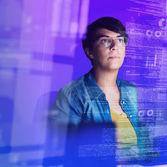 woman analysing screen