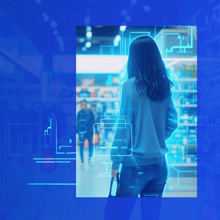 Woman back facing in supermarket 3850x1550