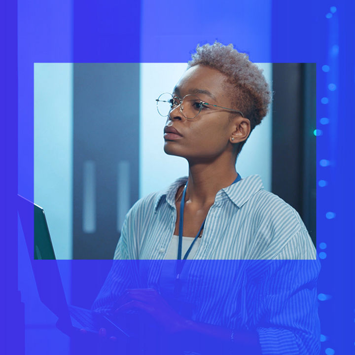 Woman carrying laptop banner