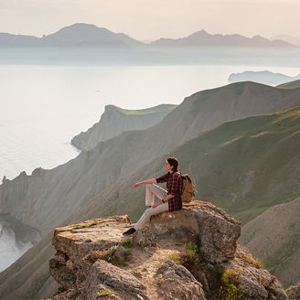 Woman hiking on lakefront