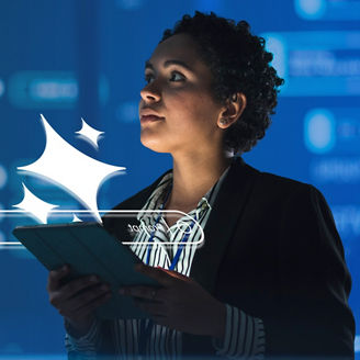 Woman holding tablet device