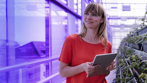 vrouw in een kas met tabler