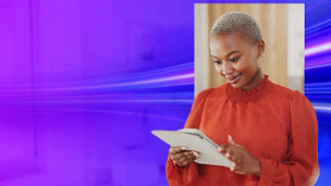 Woman looking at notebook