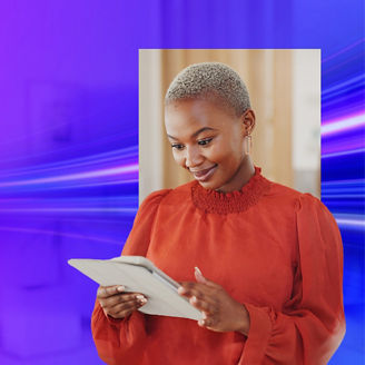 Woman looking at notebook