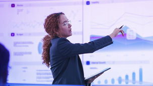 Woman presenting graph