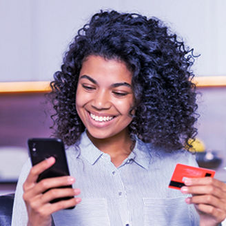 Woman smiling at the phone