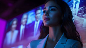 woman-suit-stands-front-tv-screen
