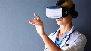 Woman using virtual digital glasses