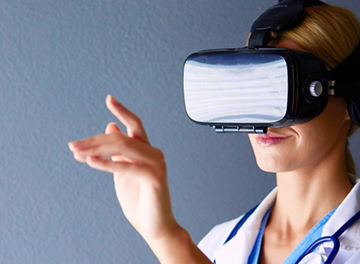 Woman using virtual digital glasses